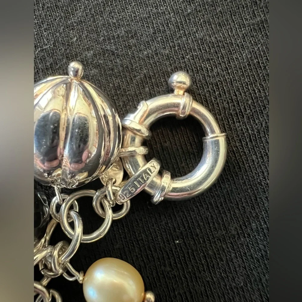 Arte D’argento Sterling silver multi gemstone Pearl charm bracelet.